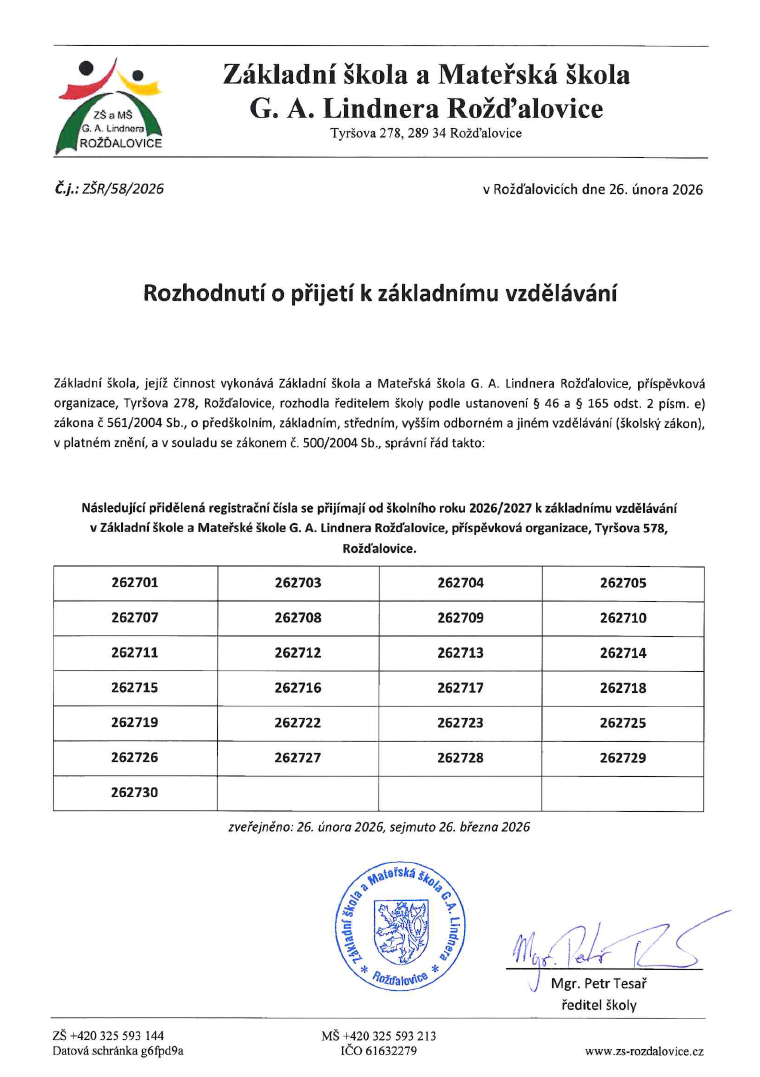 Rozhodnutí o přijetí 2026